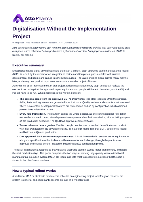 Cover of the whitepaper Digitalisation Without the Implementation Project